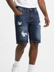 Men's Slim Fit Low Rise Ripped Denim Shorts - Summer Raw Hem Shorts with Deep Pockets
