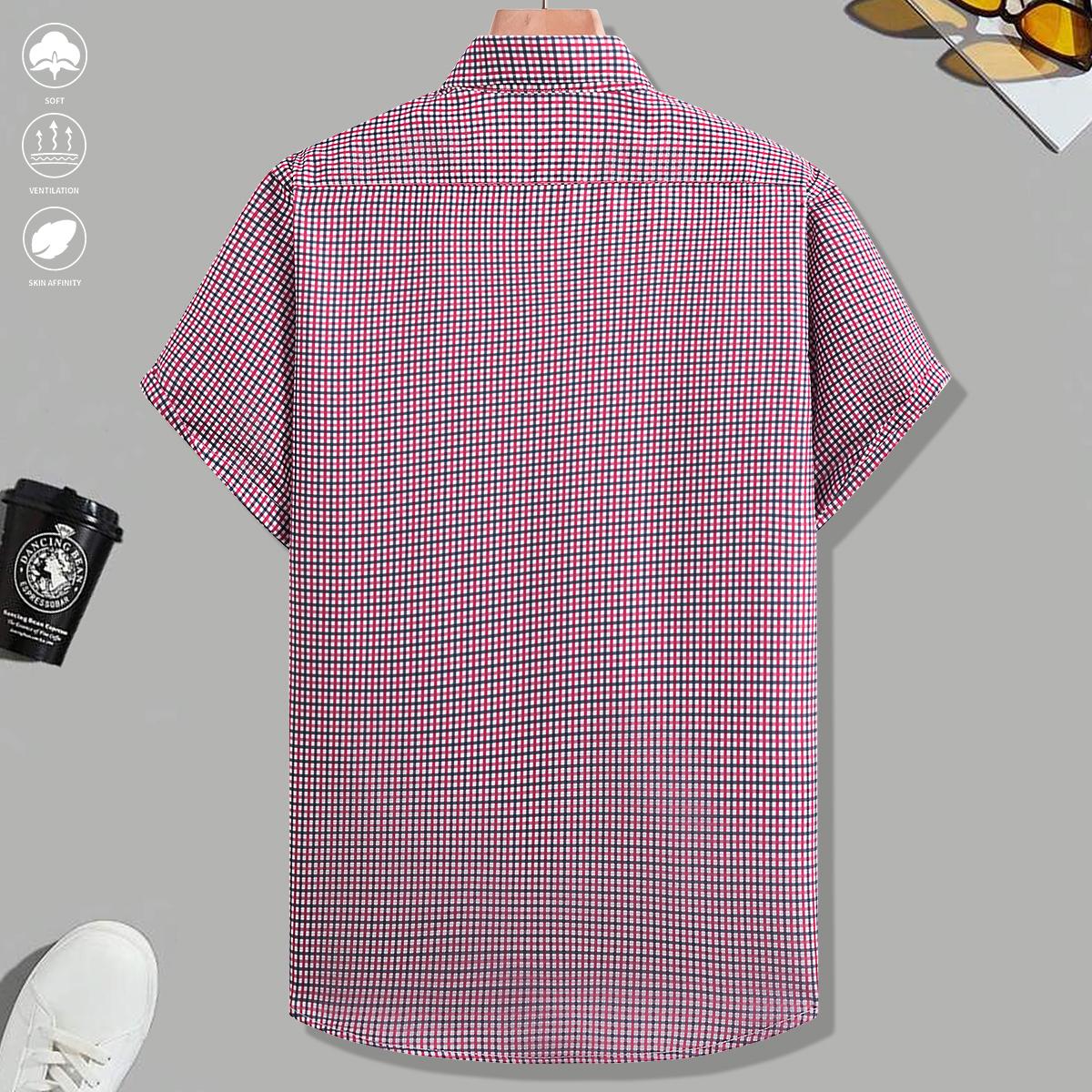 2-piece set, summer short-sleeve shirts, lightweight breathable plaid shirts, suitable for beach vacations, pool parties, and casual wear, plaid shirts, men's shirts, men's short-sleeve tops