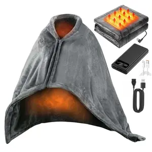 Portable USB Heated Blanket Shawl with 20000mAh Battery: 63"x33.5" Wearable Electric Throw, 15s Fast Heating, 3-Temp levels & Machine Washable Velvet for Camping, Office & Travel - Mother’s Day & Birthday Gift
