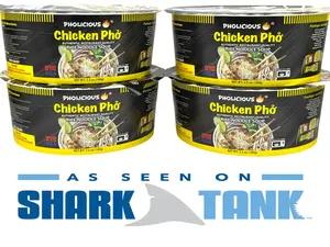 Instant CHICKEN Pho - PhoLicious Brand - Vietnamese Rice Noodle Soup - Pack of 4 Single Serve Bowls - Ramen Alternative