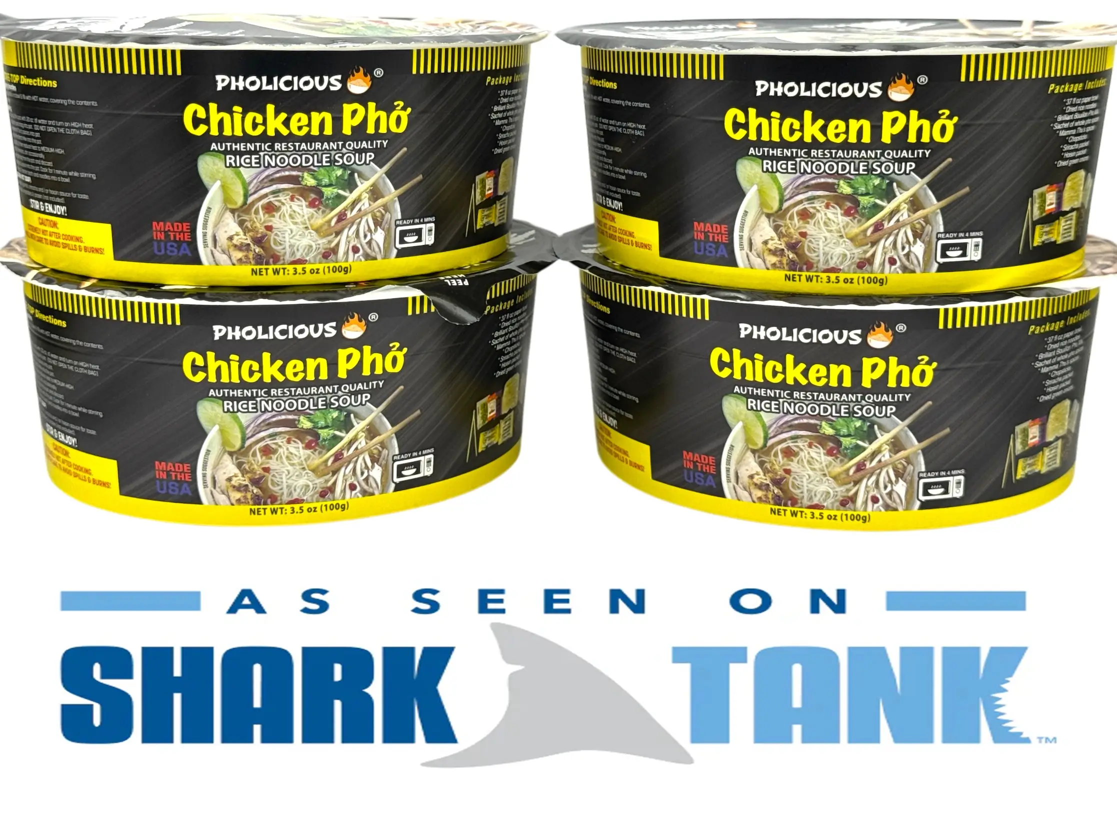 Instant CHICKEN Pho - PhoLicious Brand - Vietnamese Rice Noodle Soup - Pack of 4 Single Serve Bowls - Ramen Alternative