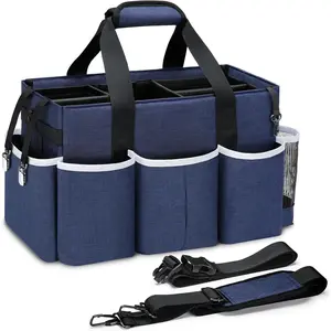 Wearable Cleaning  Bag, Large Cleaning Supplies Organizer with 4 Foldable Dividers, Kitchen  Organizer with Handle & Adjustable  Straps for Cleaners & Housekeeper, Blue