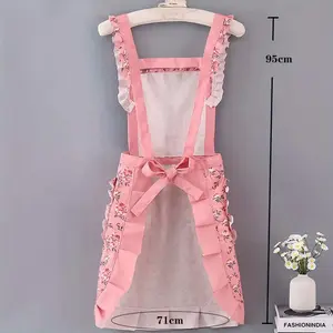 Women's Floral apron - Cute Kitchen Apron with Double Pocket, Lightweight & Breathable Polyester Cooking Apron for Baking, Cleaning - Housewarming for Women (Pink/Blue/Lavender/), Novelty Apron, Feminine Kitchenwear, Delicate Fabric Detail Purple