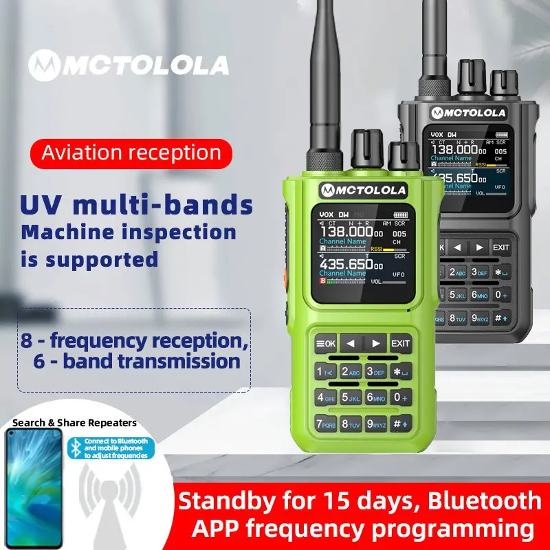 MT-8000 multi band transmission and reception Bluetooth program AM FM amateur radio walkie talkie large capacity battery life up to 15 days suitable for hotel management, catering services two-way walkie talkie