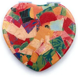 Compact Mirror Heart Shape Pocket Mirror Floral Purse Mirror Small Travel Mirror Abstractive Art Print Meaningful Gift for Women