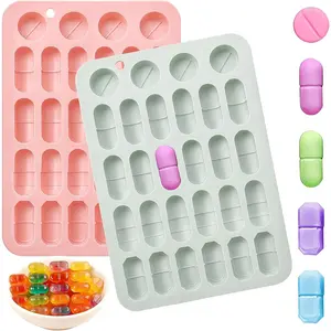 2PCS 5 Size Silicone Capsule Shaped Pill Mold Trays Silicone Candy Molds for Chocolate Capsule Filling Presser Maker