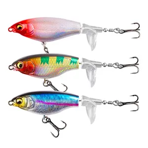 5pcs artificial hard bait Top Water Fishing Lure swith Rotating Tail for Bass Walleye Pike Catfish Musky Perch, Floating Lure for Freshwater or Saltwater, Amazing Teasers Fishing Gifts for Family Fishing  Hard baits kit for Bass Catfish Pike Perch etc.