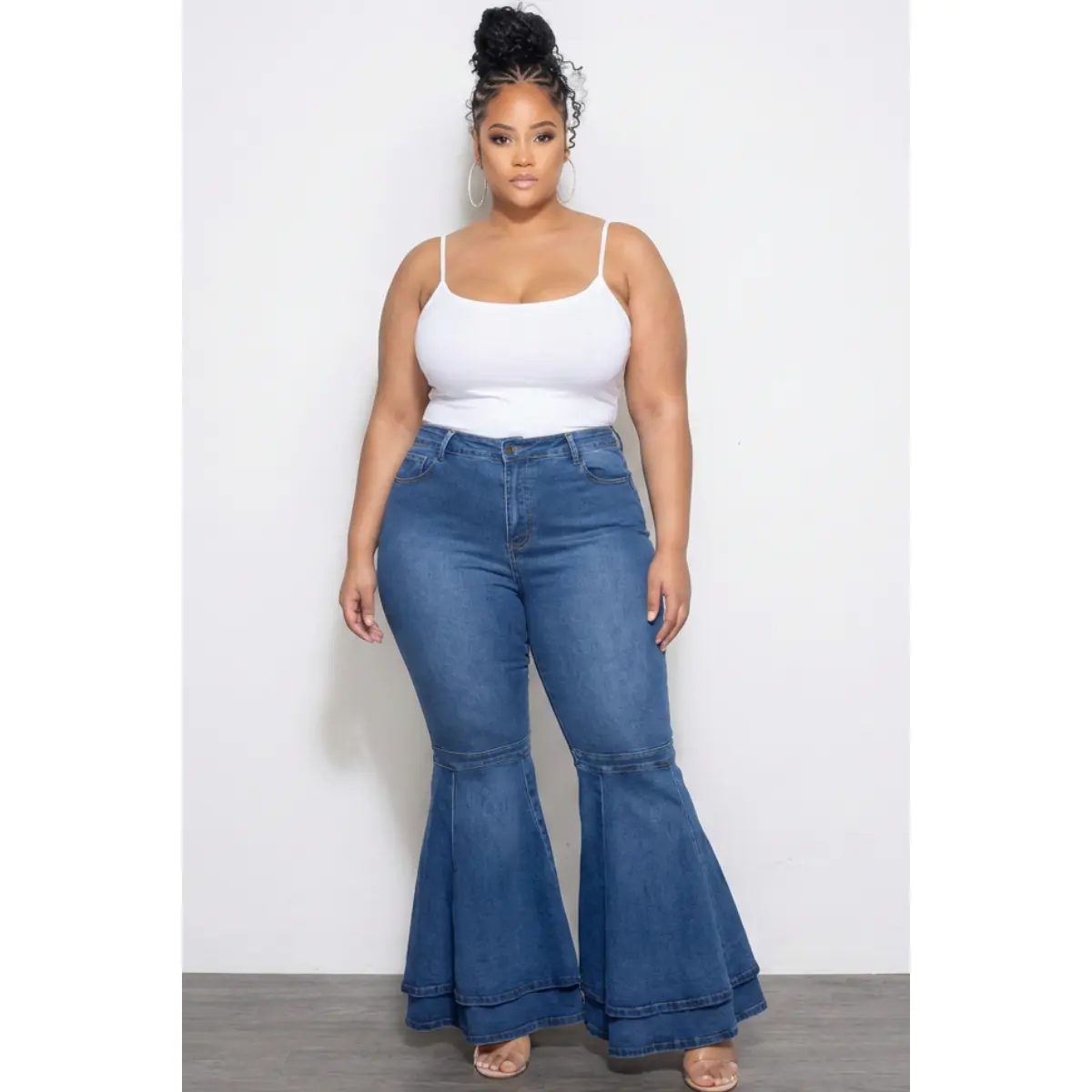Final Sale Plus Size Exaggerated Flare Bell Bottom Jean in Denim