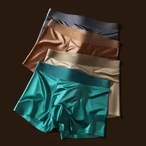 Silk Boxers for Men Satin Underwear Seamless Silkies Short Boxer Briefs Ice Silk Mesh Cooling Underpants Pack