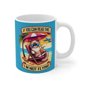 11oz Reusable Washable Ceramic Ragdoll Kitten Mug - Classic Beverage Coffee Cup with Funny 'If You Can Read This, I'm Not Flying' Design, Ideal for Hot Drinks