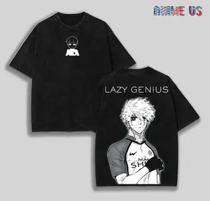Seishiro Nagi Lazy Genius Blue Lock Japanese Anime Oversized Graphic Tee Vintage Y2K Double Printed Acid Washed Cotton T-Shirt Unisex Streetwear, Top Game Manga Movie Gift Lover Merch