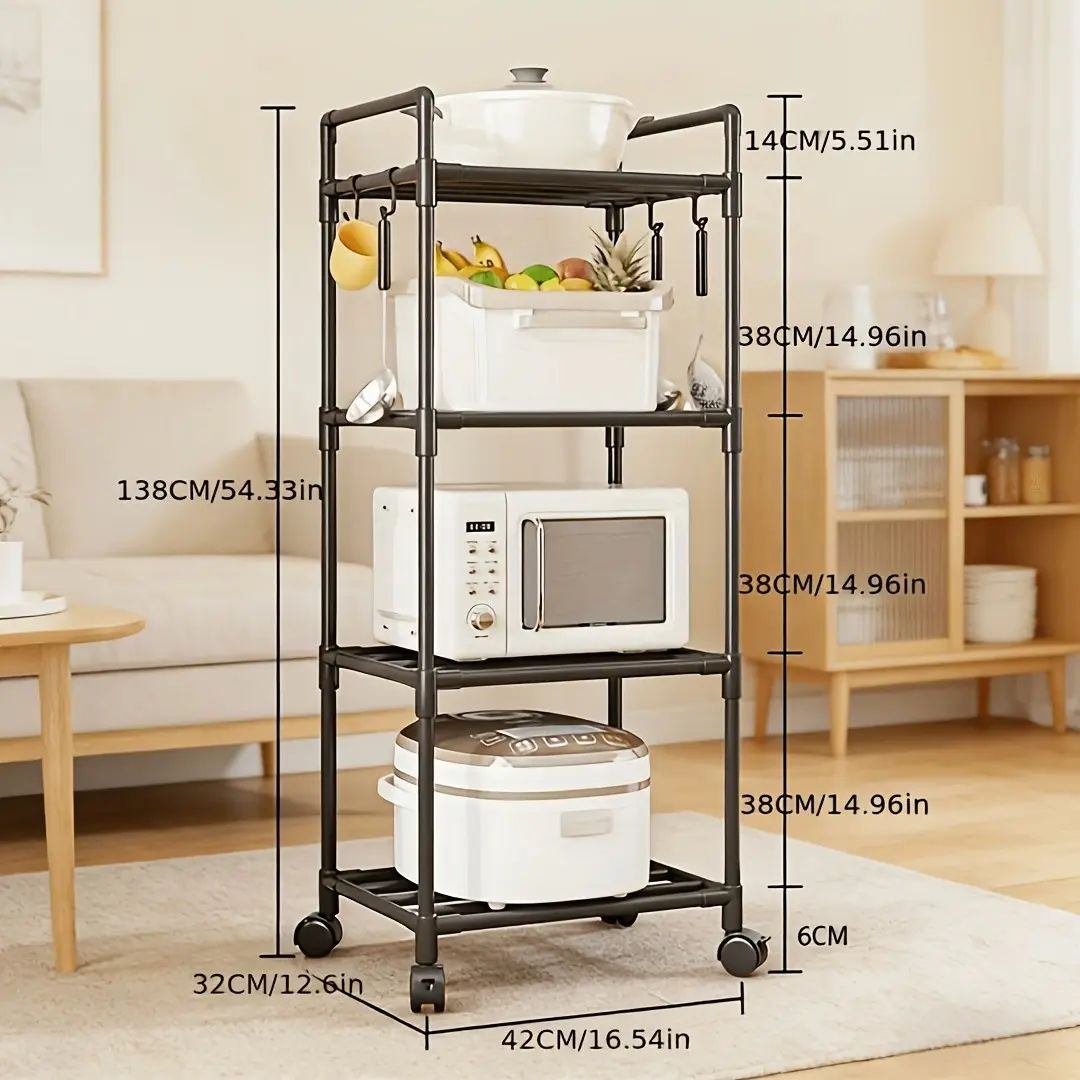 Metal Multi-Tier Storage Rack - Rolling 3-Tier Tall Vertical Shelf Kitchen Furniture, Mobile Island Cart with Wheels, Microwave Stand, Spice Jar Organizer, Utility Shelves for Kitchen, Laundry Room, Rolling Three-Tier Kitchen Furniture