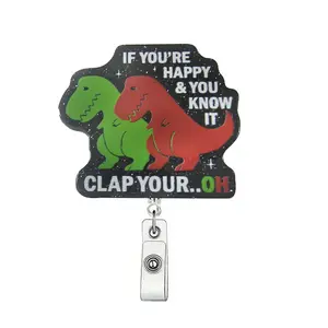 Cute Dinosaur Design Badge Holder, Badge Reels Retractable, 1 Count Retractable Badge Clip, ID Card Holder for Student Office Staff Doctor Nurse Teacher