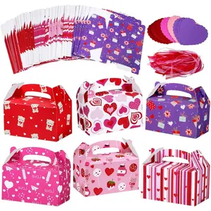 48 Set Valentine's Day Treat Boxes Hearts Prints Boxes Cookie Boxes Goodie Bag Party Favor Boxes Container Candy Box with Heart Tags Bulk for Kids Girls School Classroom Supplies