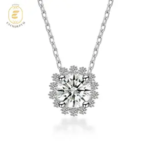 Moissanite 1ct Sunflower Pendant Necklace Silver-Plated Flower Pendant Elegant Jewelry Perfect Christmas Birthday Engagement Wedding Anniversary Gift