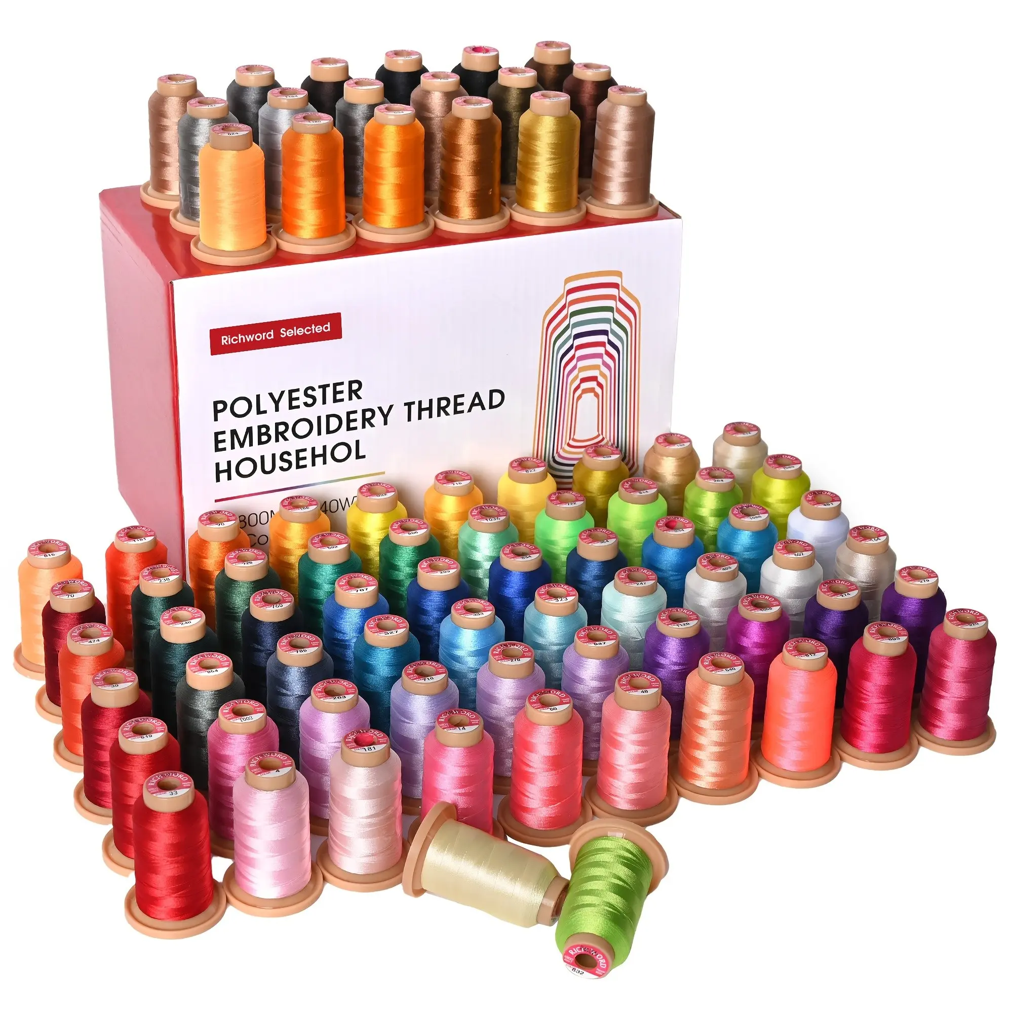 RICHWORD 800M 20&40&60&80pcs 100% Polyester Thread, 40WT (108D/2) Polyester Thread Set, 800M Per Spool, Full Set Of Colored Embroidery Thread, Suitable For All Embroidery Machines, Sewing Machines, Embroidery Businesses, And Embroidery Enthusiasts