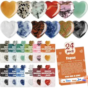 Valentines Day Gem Gifts for Kids - 24 Pack Prefilled Valentine's Day Cards with Heart-shaped Gemstone for School Classroom Class Party Favor, Valentine Rock Crystal Gift Exchange for Boys Girls