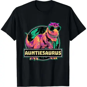 100% Cotton Aunt Dino Auntiesaurus Dinosaur Birthday Auntie T-Shirt