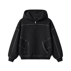 Instinctive Contrast Stitch Zip Hoodie - Heavyweight Fleece with Dolman Sleeves & Ribbed Hem for Men's Comfortable Menswear