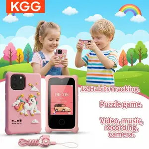 KGG Cute Cartoon Kids Mini Phone (No Memory Card), educational toy with English learning, games, music, camera, recorder, alarm, flashlight, calendar, calculator & habit tracker, multifunctional smart phone for students