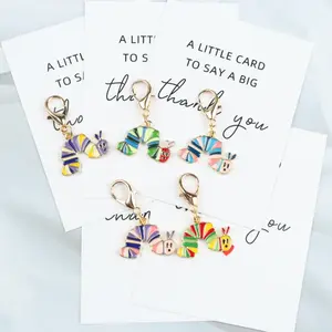Cute Animal-Themed Keychains Set, Unique Caterpillar Pendant & Thank You Cards, Perfect Gift for Birthdays, Weddings, Graduations, Cute Charms Keychain, Trendy Cute Keychain