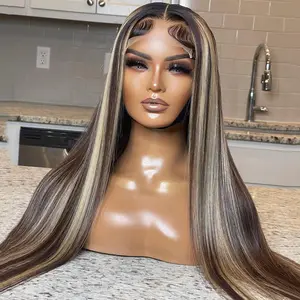 P1B/27 Balayage Highlights Colored  Lace Frontal Wig Human Hair 13X6 Straight Lace Front Wigs Pre-Plucked 180% Density HD Transparent Highlights Honey Blonde Wig Human Hair Wigs For Women