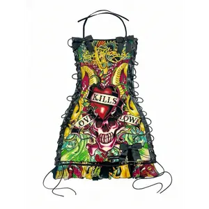 Glamour Glitz Shop121 European Retro Skull Print Tube Top Suspender Dress Gothic Halloween Party Outfit Womenswear Fabric