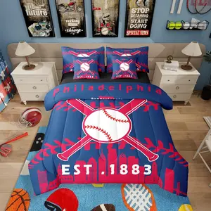 Feelyou 7-Piece Sports Theme Bedding Set - Philadelphia Baseball Design, Soft Microfiber Breathable Blanket, Flat Sheet, Fitted Sheet, Soft Bedding for Kids