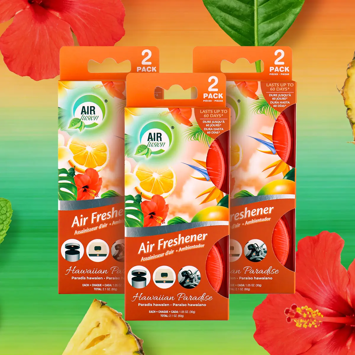 AIR FUSION Scented Aroma Freshener - Fruity 2.1oz Stick-On Fragrance Gels & Blocks (3-Pack), Bathroom Freshness Odor Control, Adjustable Fragrance, Easy Placement, Multiple Scents, 0-500 ml Capacity