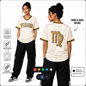 Men's Zodiac Constellation Oversized V-Neck Sport Jersey - Astrology Horoscope Athletic Baseball Shirt, Professional Sports Streetwear, Birthday Gifts for Him (Aries, Leo, Scorpio, Taurus, Gemini, Cancer, Virgo, Libra, Sagittarius, Pisces)