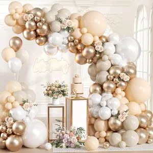 Champagne Gold & White Balloon Arch Kit with Pearl and Nude Balloons for Weddings & Party Decor