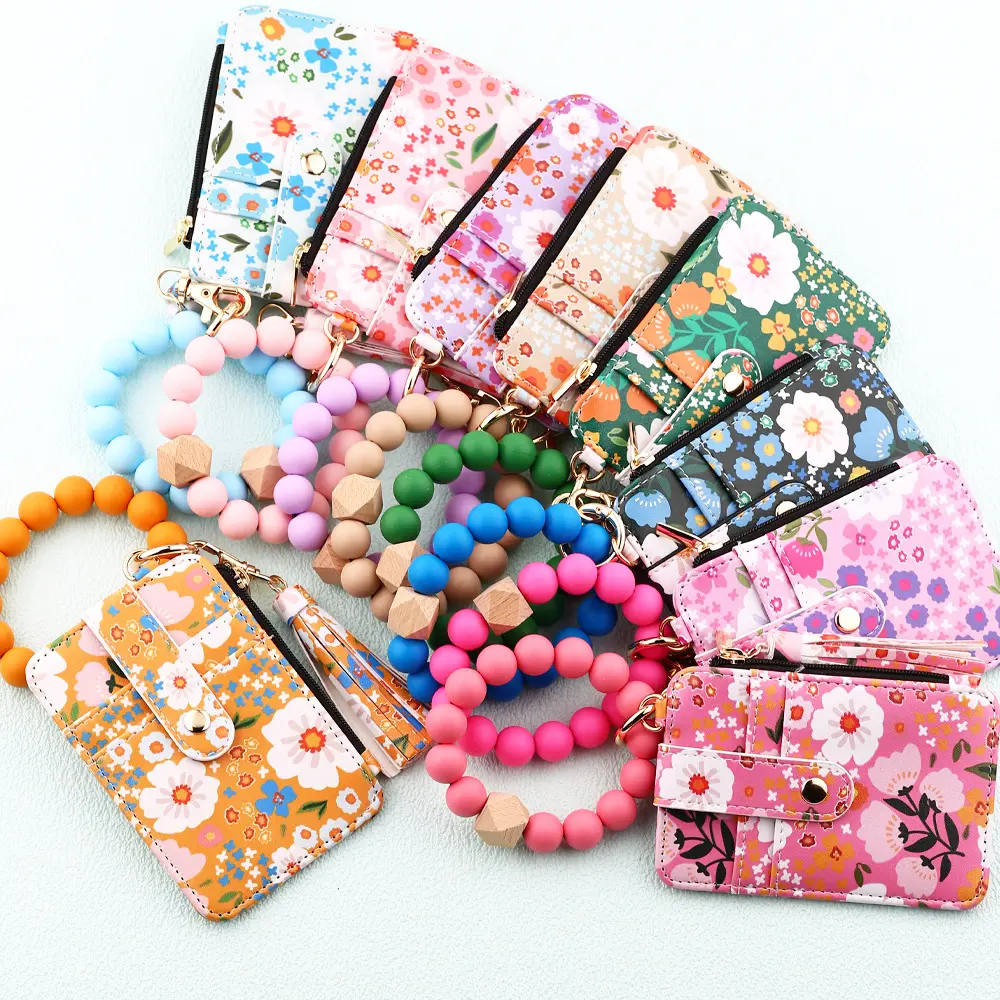 Women's Boho Style Beaded & Tassel Charms Keychain with Flower Pattern Wallet, Floral Pattern Keychain Pendant, Bag Essentials, Gifts for Girlfriend, Cute Fall Trendy Keychain, Chic Gorgeous Keychain Wristlet for Key & Bag Decor, and Valentine's Day Gift
