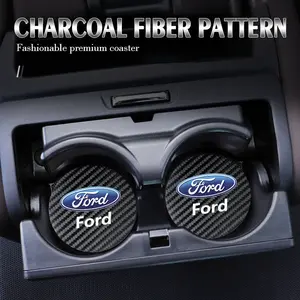 2pcs Car Coaster Carbon Water Cup Slot Non-Slip Pad Bottle Mat For Ford Mustang Focus Ranger Explorer Fiesta Expedition Mondeo Escape Fusion Kuga Figo EDGE KA S-MAX Galaxy Bronco Ecosport Maverick Escape PUMA Tourneo F150 F350 F250 C-MAX Vertrek B-MAX