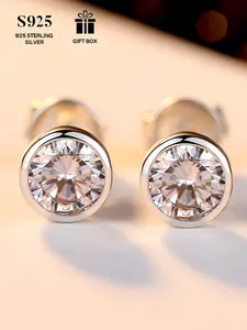 S925 Sterling Silver Round Shaped Zirconia Decor Stud Earrings, High Quality Earrings, Solitaire Earrings, Fashionable Jewelry for Women & Men, Trendy All-match & Exquisite Jewelry for Birthday Gift