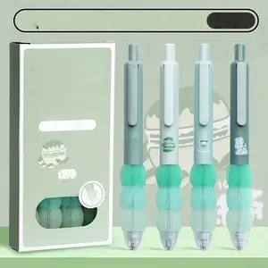 4pcs Chinese Style Press Type Neutral Pens, Quick-Dry Brush Pen for Exam Use, Colorful Stationery Set for Writing & Drawing