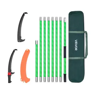 VEVOR Manual Pole Saw, 3.87-27 ft Extendable Pole Tree Pruner, 65Mn Steel Blade, Lightweight Fiberglass Handle Pole, Double-Hook Saw for High Branch Trimming, Pruning Tool for Palms, Shrubs