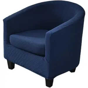 NILUOH Barrel Chair Cover 2 Piece, Stretch Jacquard Club Chair Slipcover, Elastic Armchair Cover for Curved & Round Chairs,Soft Washable Furniture Protector, Navy