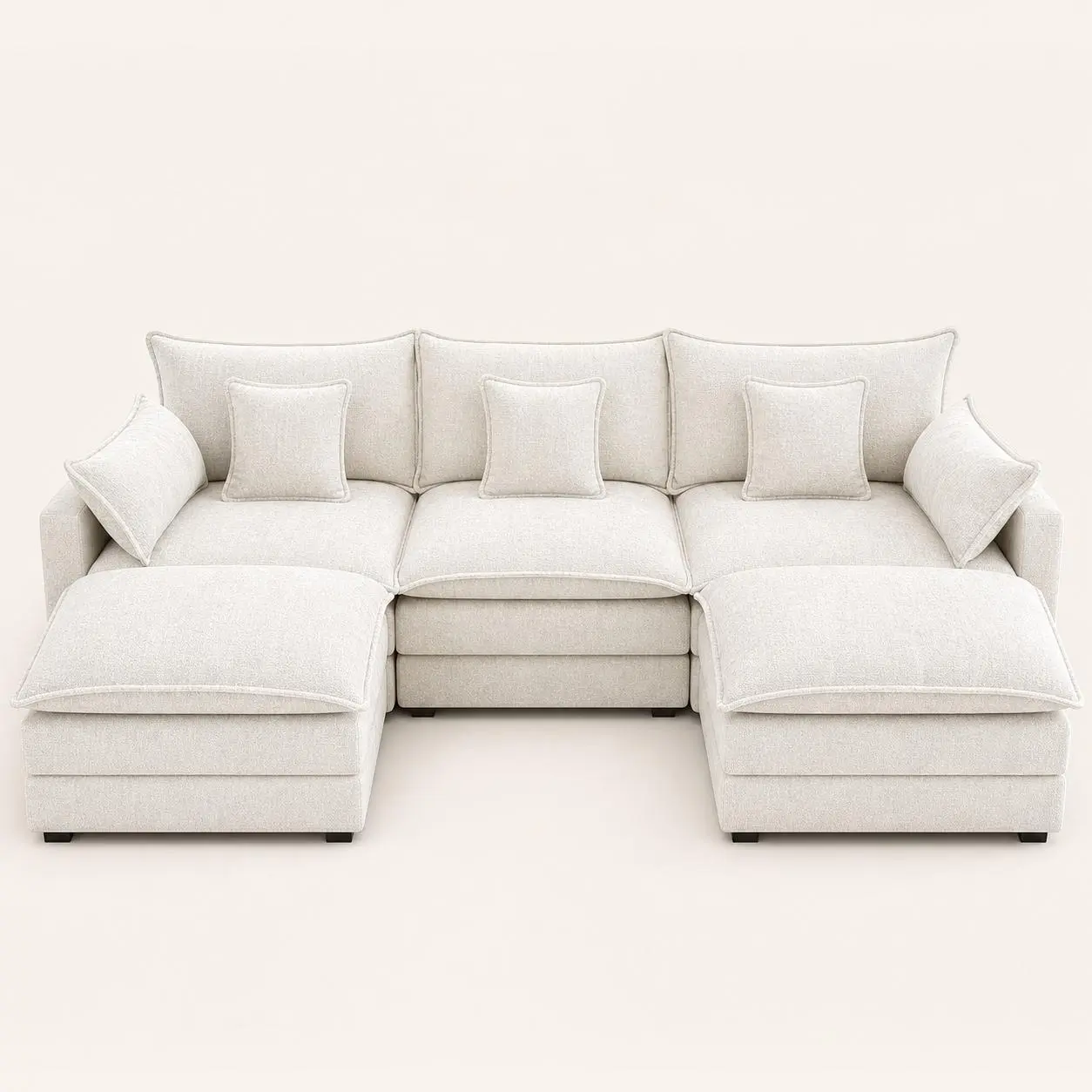[3 Packages Shippingl  ]Fixed Sturdy Durable Chenille U-Shaped Modular Corner Sectional Sofa, 111.4in 3-Seat Cloud-Style Couch with 2 Movable Ottomans, Deep Seats, Removable Pillows for Corner Sectional Living Room Furniture