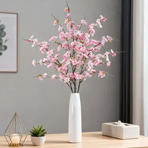 4Pcs Cherry Blossom Branches Artificial Flowers for Spring Summer Indoor Decoration,Faux Long Stem Artificial Flowers for Wedding Home Office Bedroom Party Table Centerpieces Decor