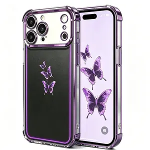Y2K Purple Butterfly Phone Case for iPhone 17/16/15/14 Plus Pro Max, Luxury Electroplated Soft Silicone Cover with Shockproof Anti-Drop Bumper and Full Camera Lens Protection,Rugged protection case