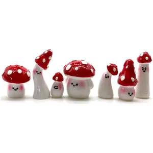 7pcs Red Mini Mushrooms Crafts Little Fairy Garden Mushrooms Tiny Resin Mushroom Decor