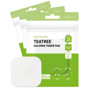 DERMAL Teatree Calming Toner Pad - Korean Toner Pad for Calming & Acne Improvement with Zinc PCA - Vegan Gauze Tencel Square Pads - Travel Kit 12 Pads, 3 Pack (Total 36 Pads)
