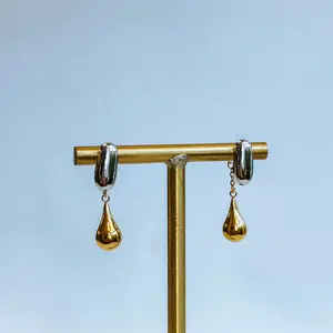 Tear Drop Earrings - Mixed Metal