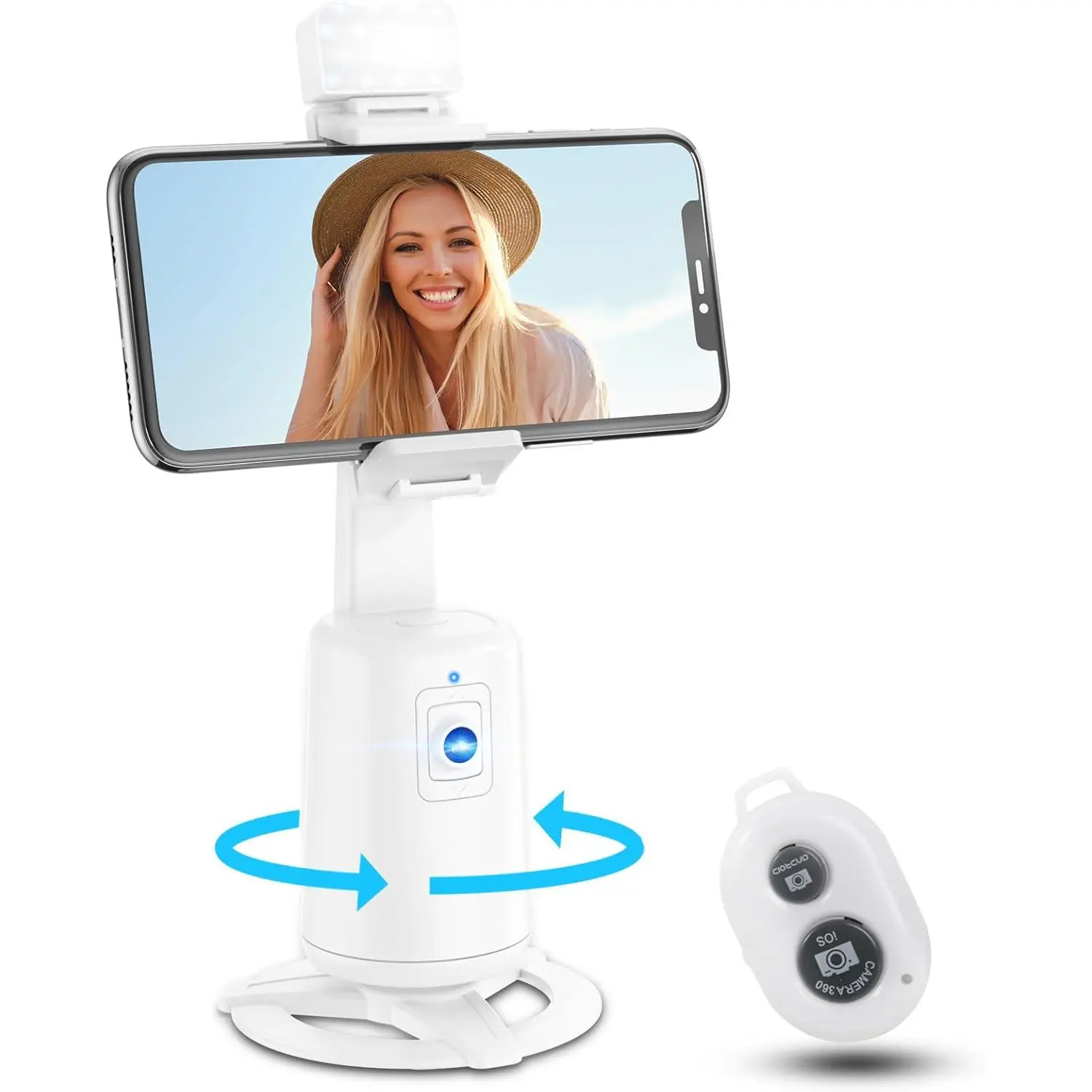 Auto Face Tracking Tripod 360? Rotating Auto Tracking Phone Stand, No App, Phone Camera Stand with Remote and Gesture Control, Rechargeable Smart  Stand for Live Video Recording (White)