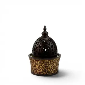 Calligraphy Style Closed Black Bakhoor Burner - Arabic Text Relief Incense Holder, Ramadan Bukhoor Burner, Decorative Ornament for Yoga Meditation Aromatherapy, Home Wedding Valentine Gift