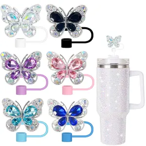 Butterfly Design Silicone Straw Top, 1/2 Counts Dust-proof Straw Top, Decorative Straw Tip Design, Silicone Lid, Perfect for Outdoor Camping Activities Sports Bottle