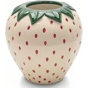 Decorative Ceramic Flower Vase, Large Strawberry Design Home Decor, Unique Kitchen Office Centerpiece, Handcrafted Farmhouse Accent, Reusable Versatile Gift Idea