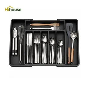 Expandable Silverware Organizer for Drawer, Adjustable Cutlery Tray and Utensil Holder, Multi-Compartment Kitchen Drawer Storage Organizer for Forks, Spoons & Knives