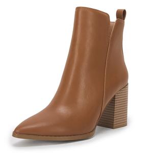 Womens V Cutout Ankle Boots Pointed Toe Chunky Block Stacked Heel Booties Side Zipper Shoes， White， 9.5