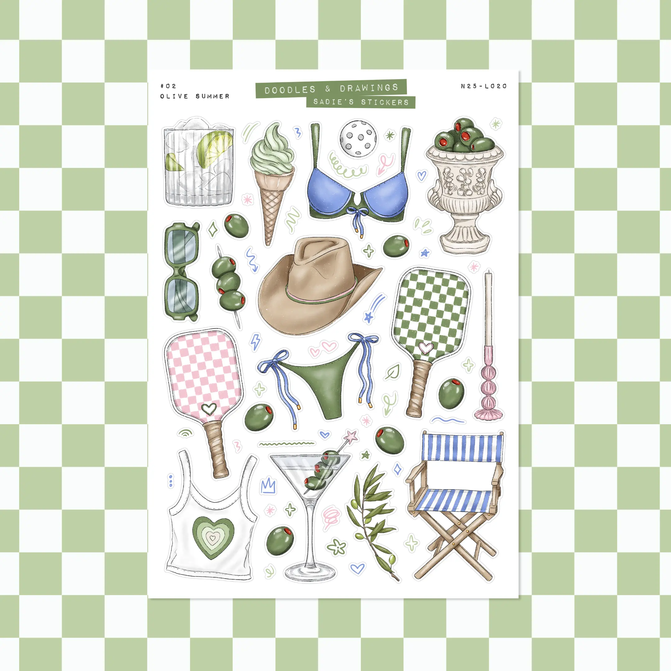 Olive Summer • Junk Journal Sticker Sheet • Doodles & Drawings • Scrapbook Stickers • Vision Board • Summer Aesthetic • I'm Just a Girl